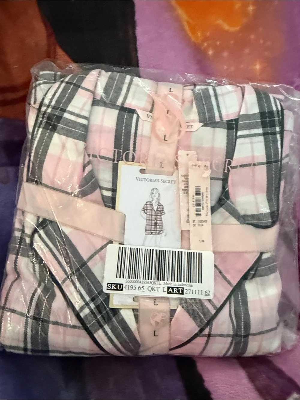 Victoria's Secret Pink and Black Plaid Short Sleeve Pajama Set